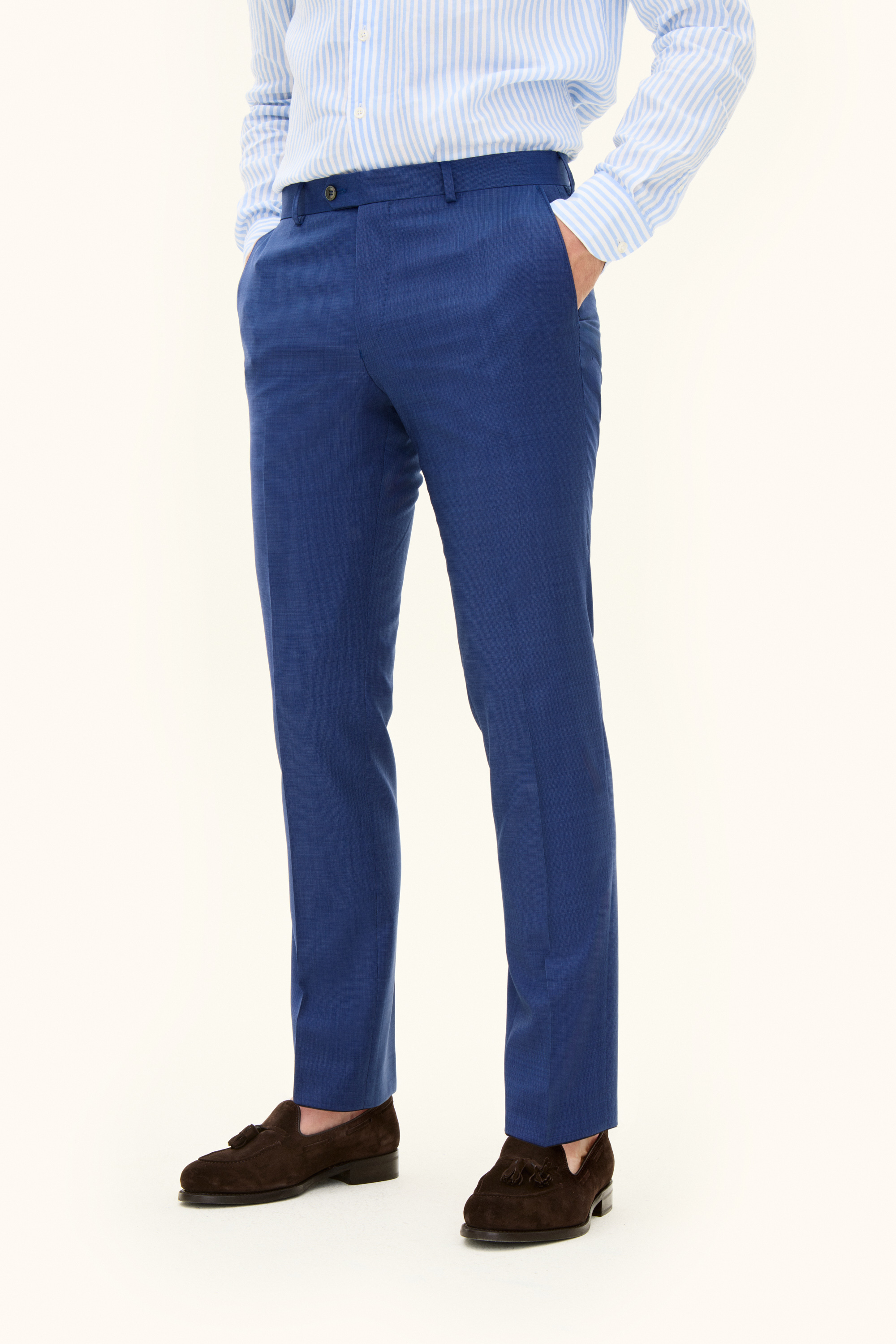Oscar Jacobson - Slim Fit Microstructure Byxor - stl. 56 - Blå - Herr