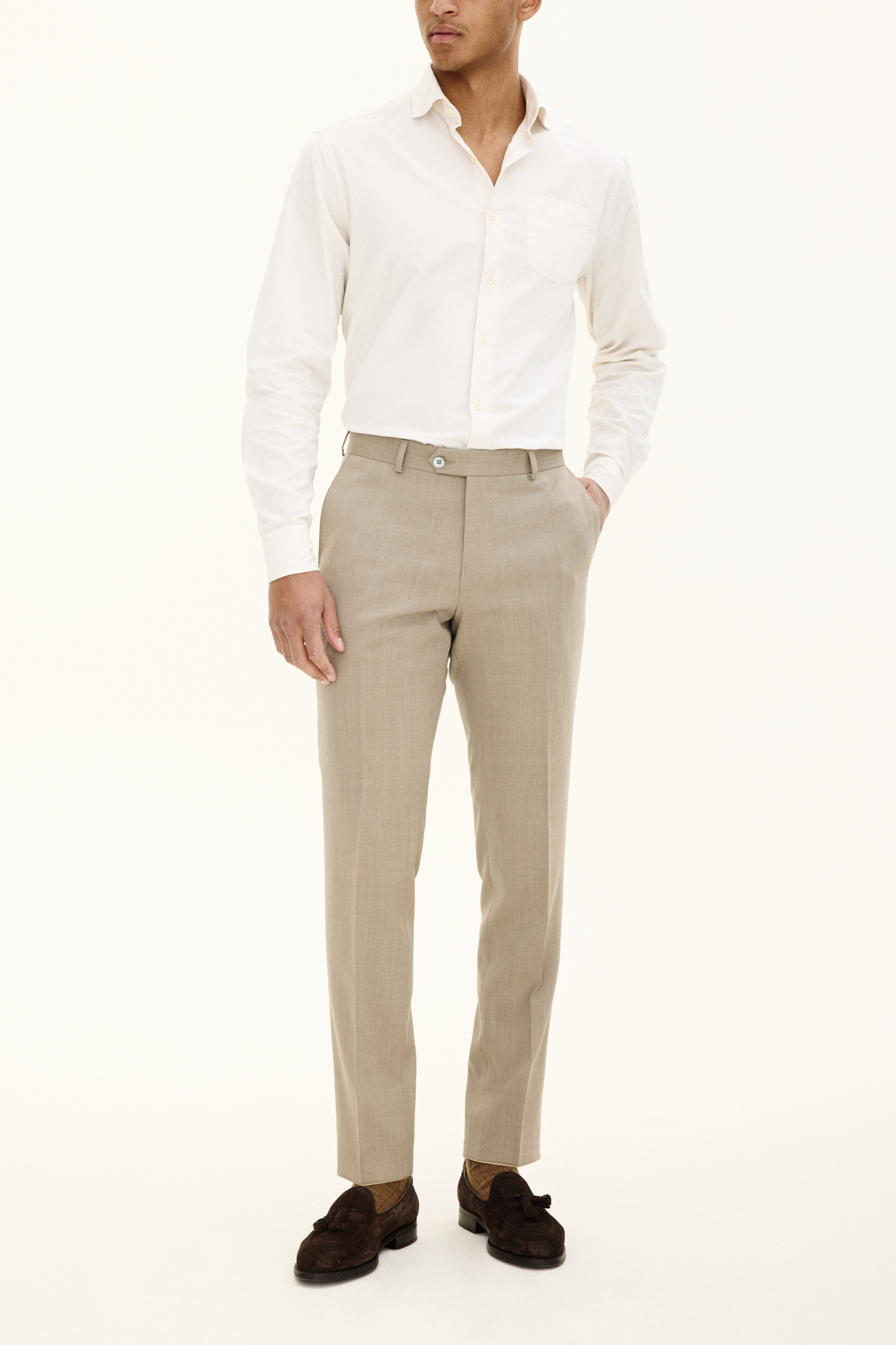 Oscar Jacobson Slim Fit Byxor Tropical Wool - stl. 54 - Beige - Herr