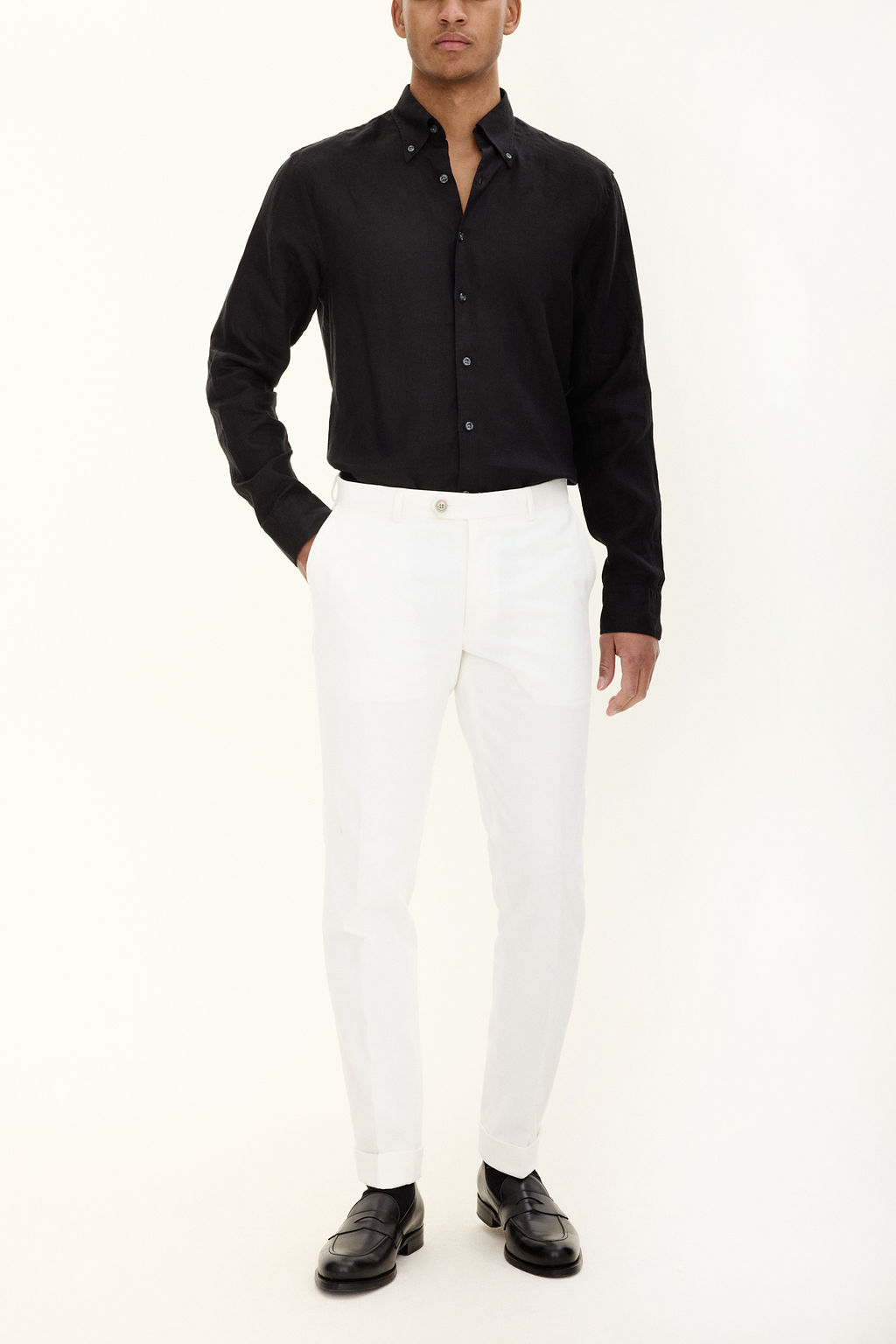 Oscar Jacobson - Slim Fit Byxor Borstad Twill - stl. 46 - Vit - Herr