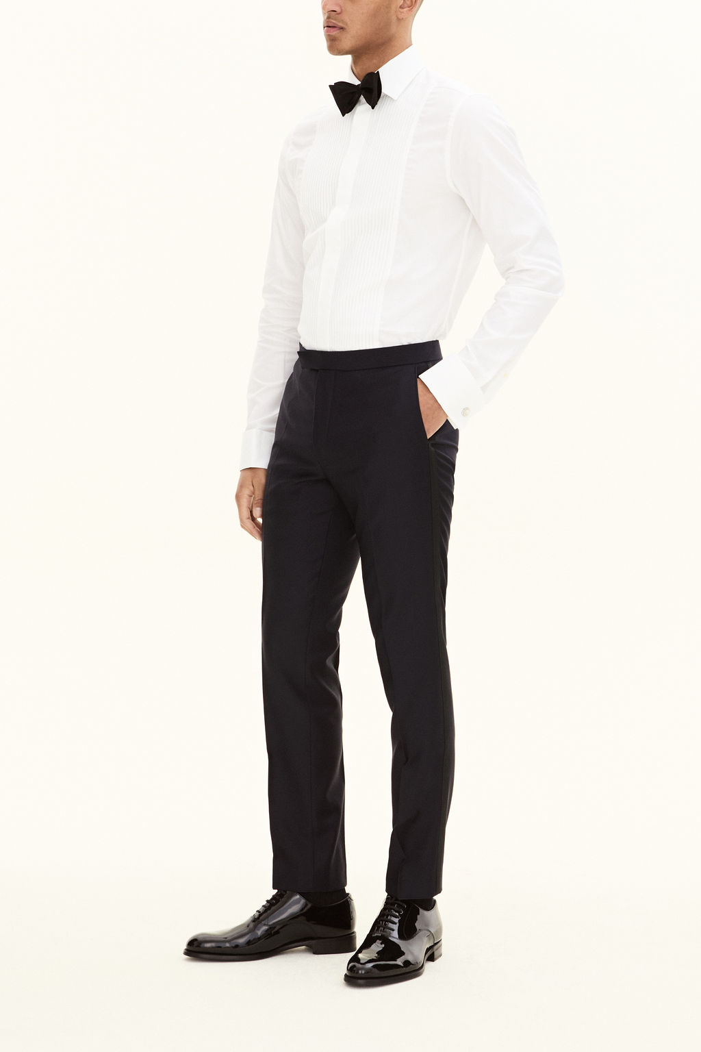 Oscar Jacobson - Slim Fit Microstructure Smokingbyxor - stl. 44 - Mörkblå - Herr