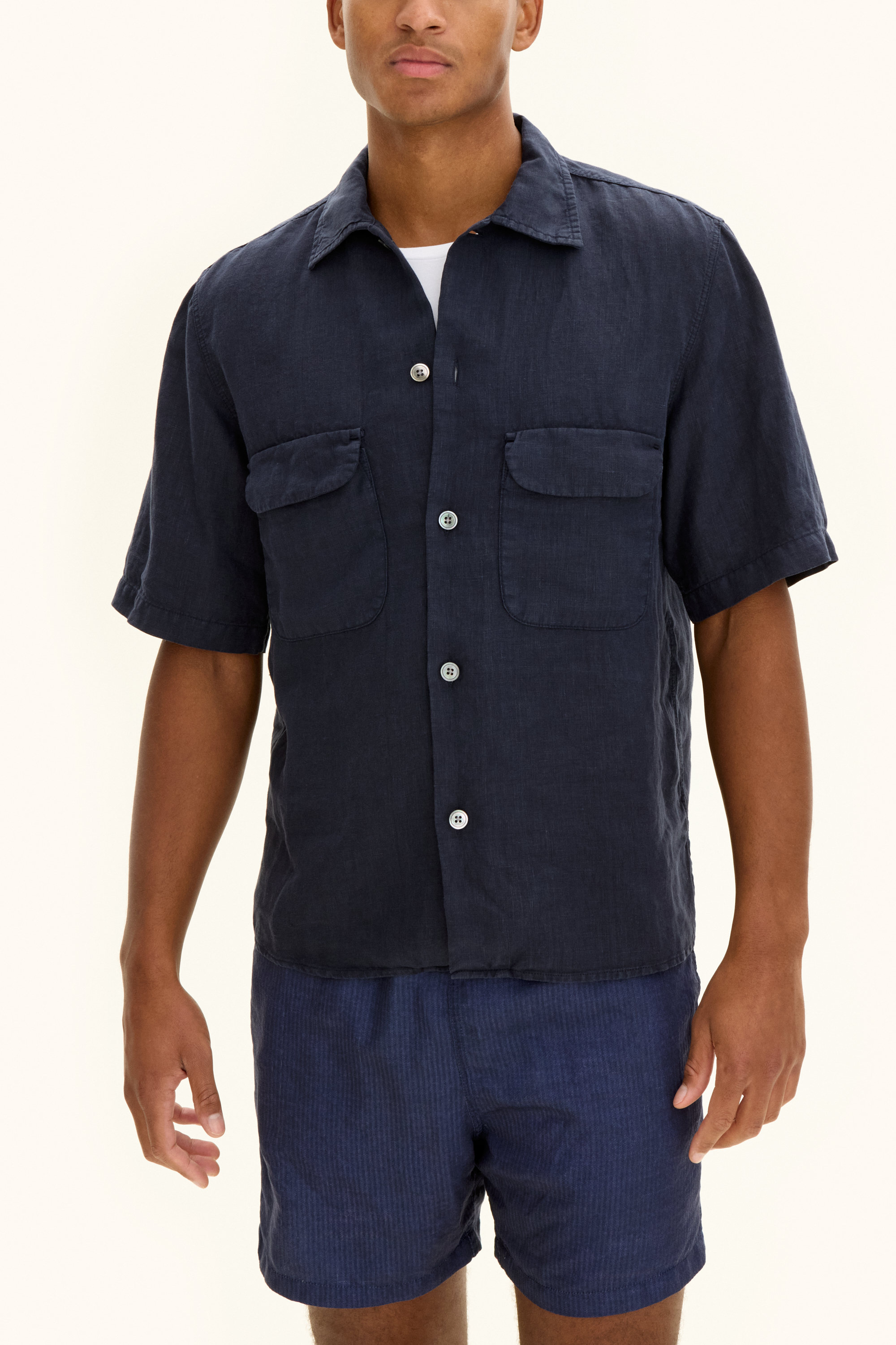 Oscar Jacobson Regular Fit City Collar Garment Dye Linen Shirt - size S - Men